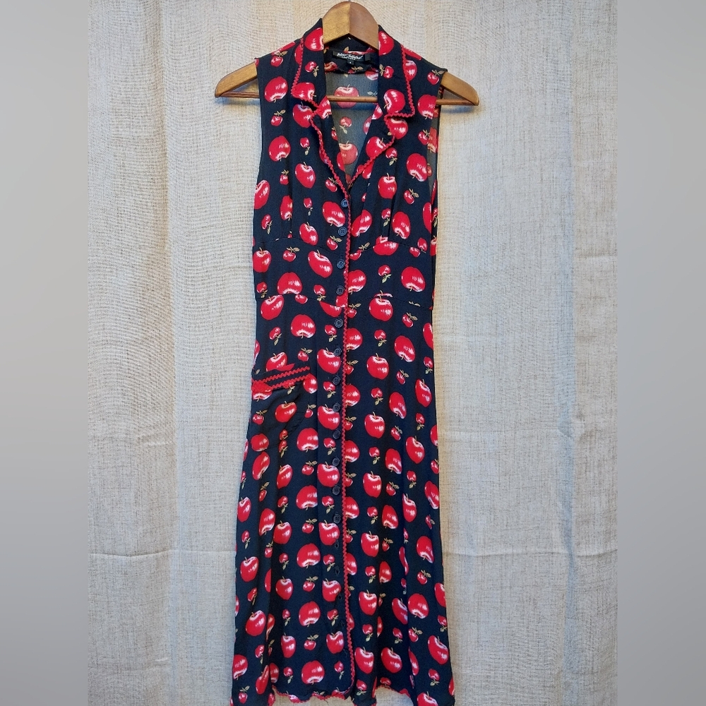 Betsey Johnson Red and Black Apple Print Midi Dress